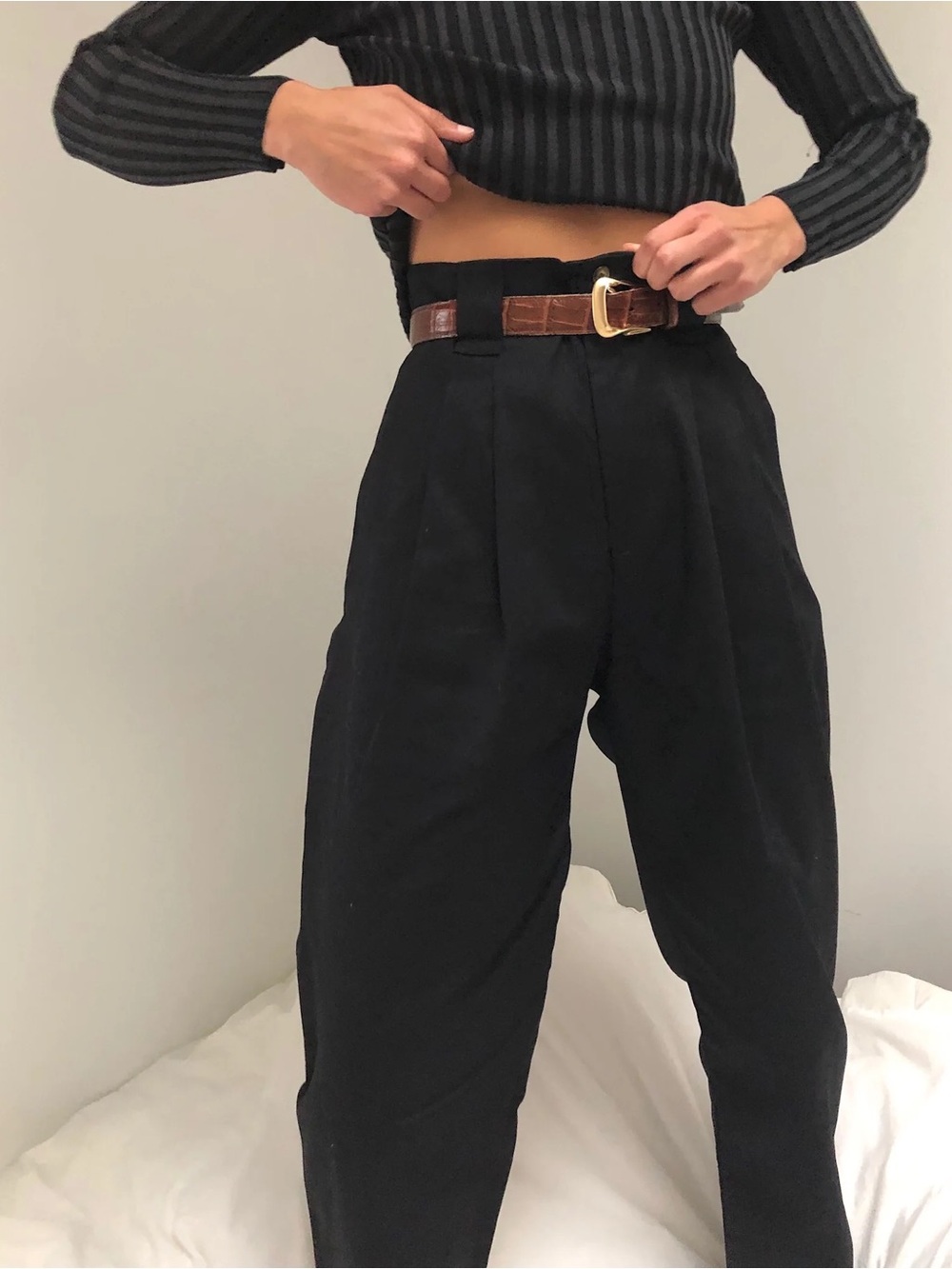 Na NIN High-Waist Black Pleated Trousers  - XS